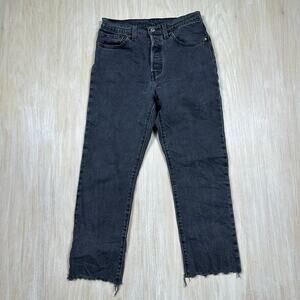 Levis 501 Black Cropped High Rise Straight Button Fly Casual Denim Jeans 27x26